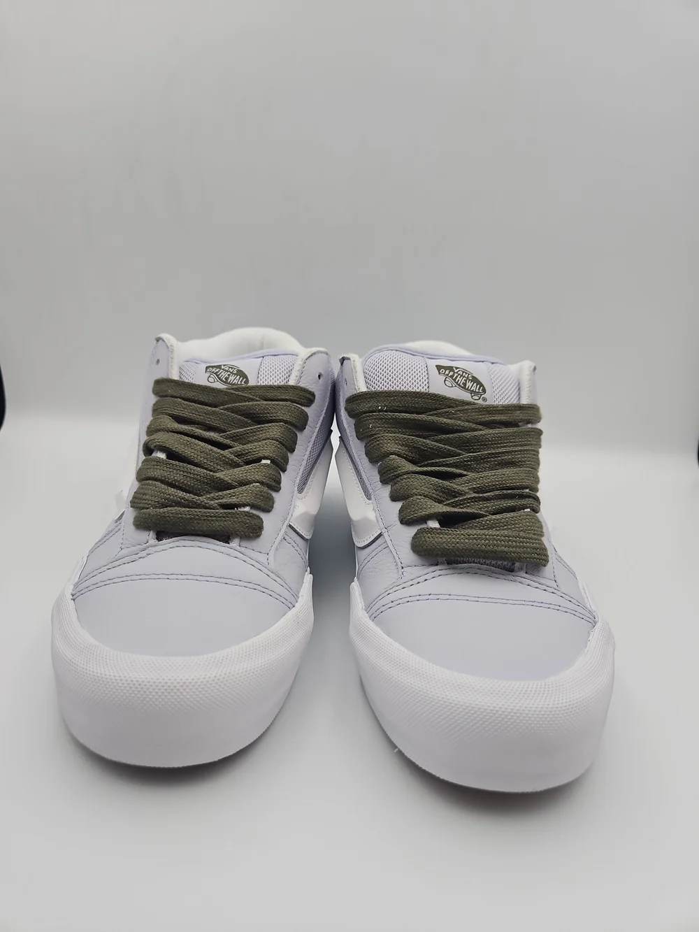 Vans Mid-Top Sneakers in Light Gray/Blue, White and Olive Green